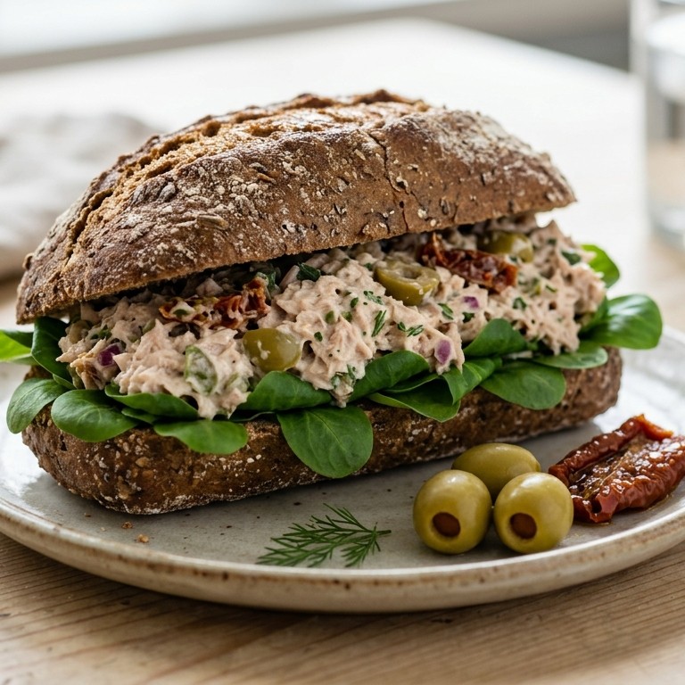 Bruine pistolet met tonijnsalade