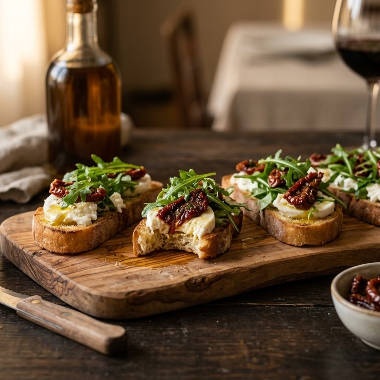 Bruscetta met mozarella en rucola