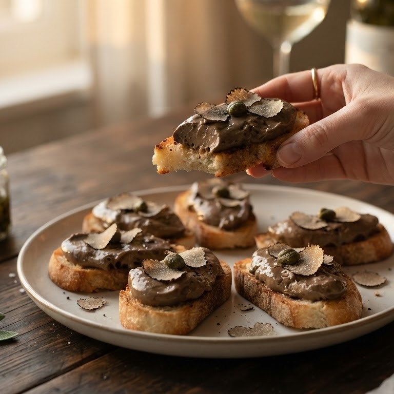 Bruschetta met kippenlevertjesmousse en truffel