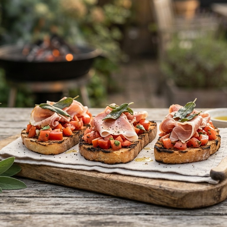 Bruschetta met tomaat en ham voor bij de bbq