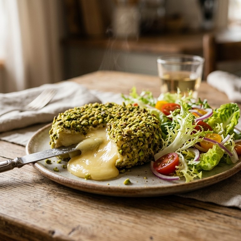 Camembert met een pistachekorst