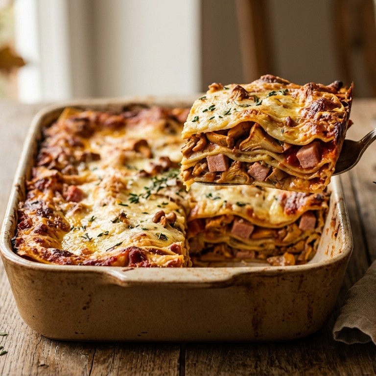 Cantharellenlasagna met ham