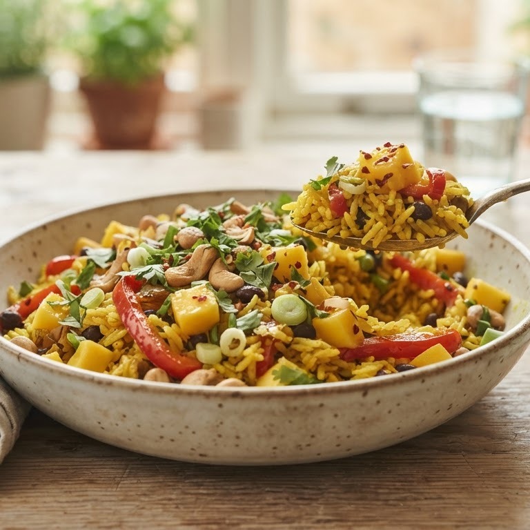 Carabische rijstschotel met cashewnoten