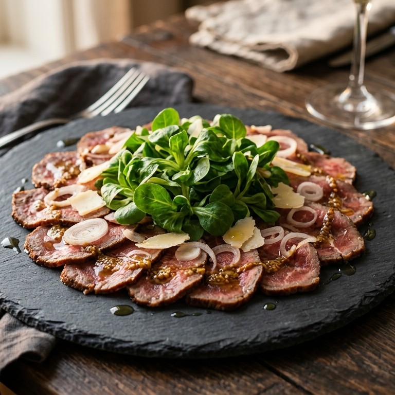 Carpaccio met veldsla en sjalotjes