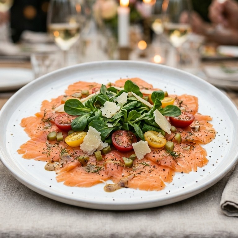 Carpaccio van gerookte zalmfilet