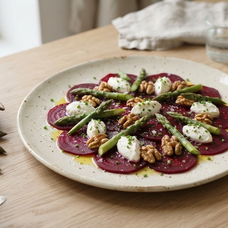 Carpaccio van rode bieten, mascarpone en walnoten
