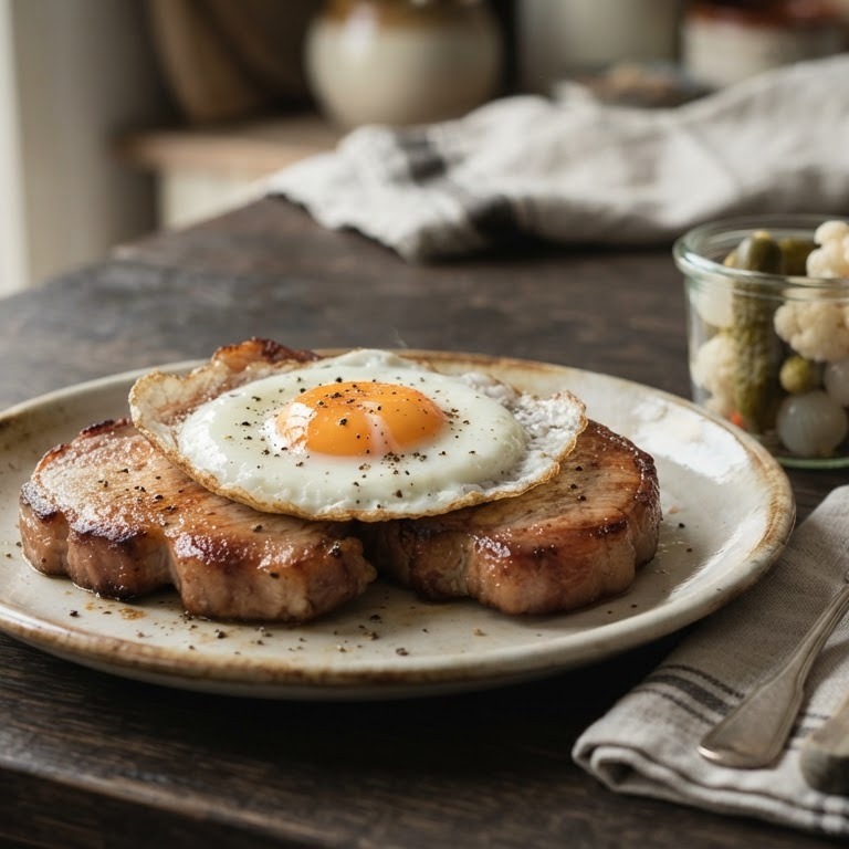 Casselerrib met spiegelei