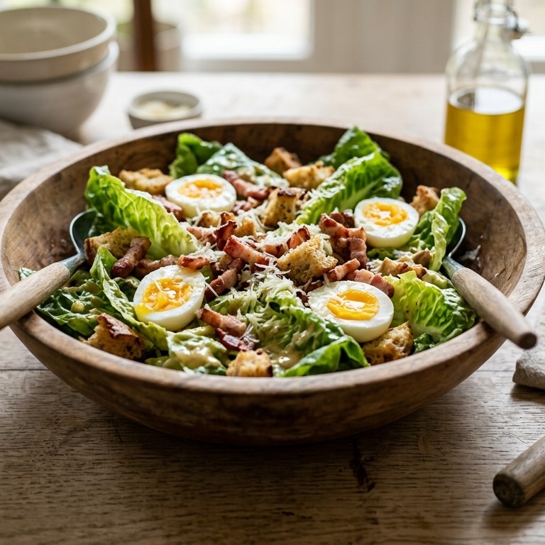 Ceasarsalade met bacon en croutons