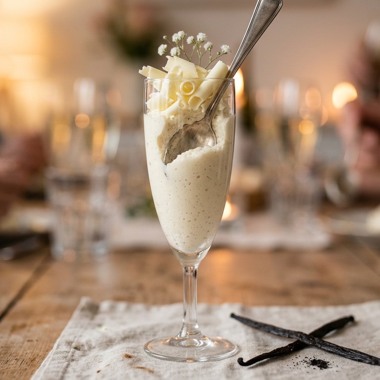 Champagneglas met witte chocolademousse