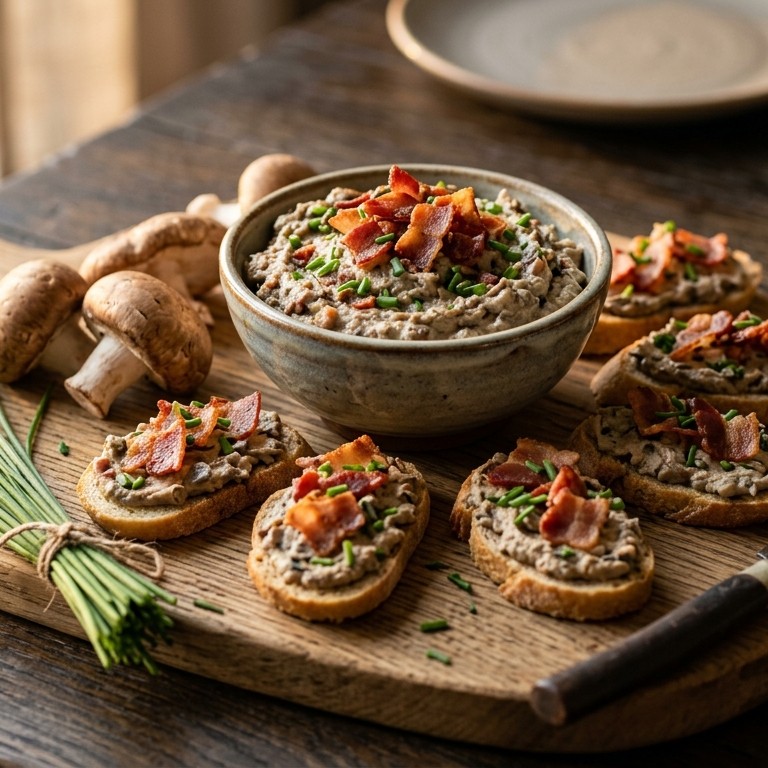 Champignonpaté met krokante ontbijtspek