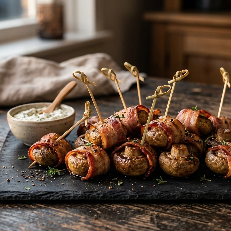 Champignons in bacon