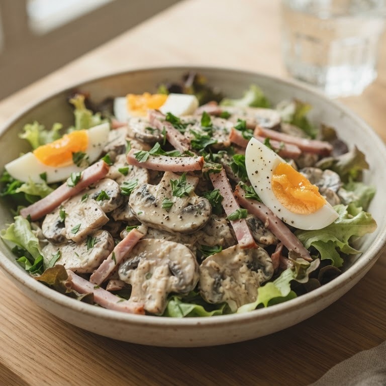 Champignonsalade met ham en ei