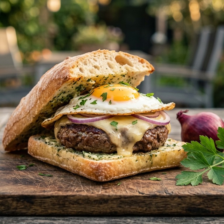 Chiabatta hamburger kaas, ei en ui