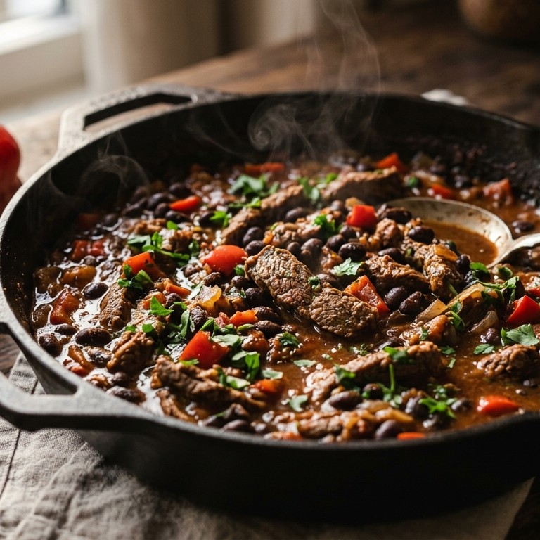Chili con carne van zwarte bonen met runderreepjes