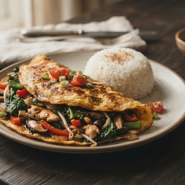 Chinese omelet met roerbakgroenten