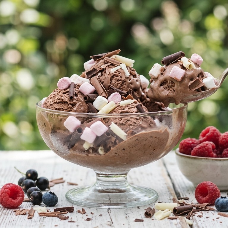 Choco-ijs met marshmallows