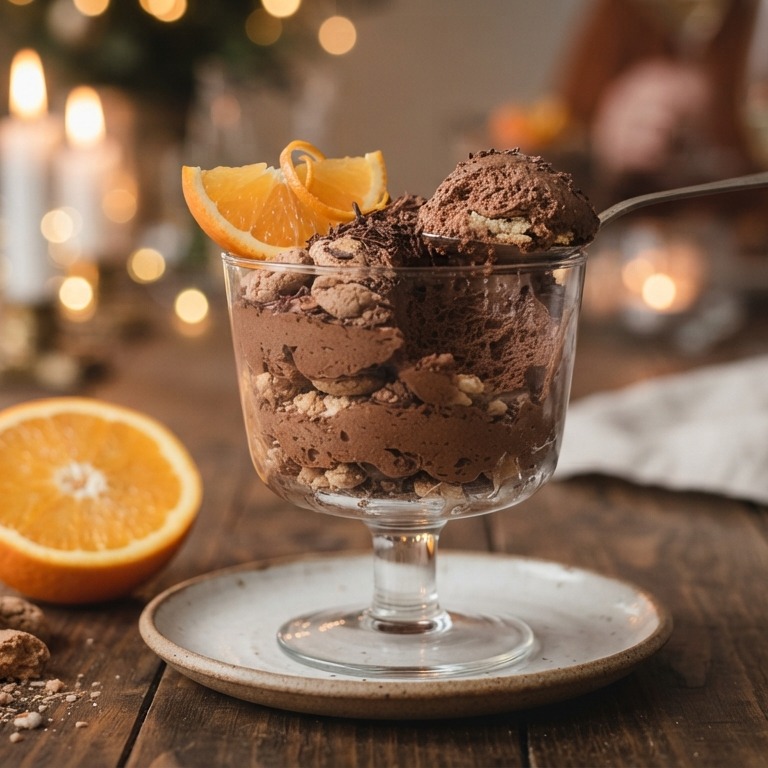 Chocolade-sinaasappelmousse met bitterkoekjes