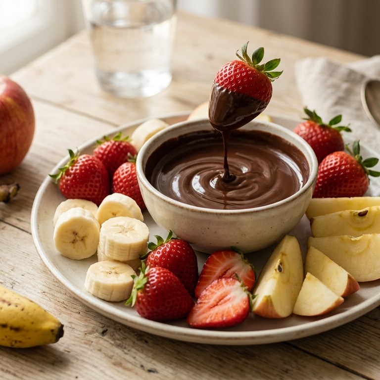 Chocolade toetje met fruit