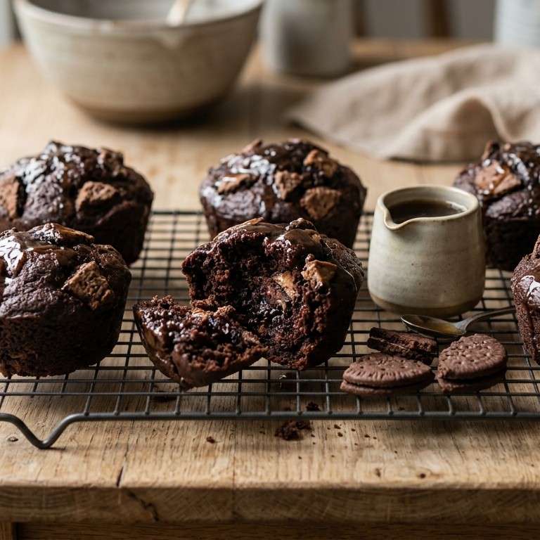 Chocoladecakejes met chocoladebiscuits