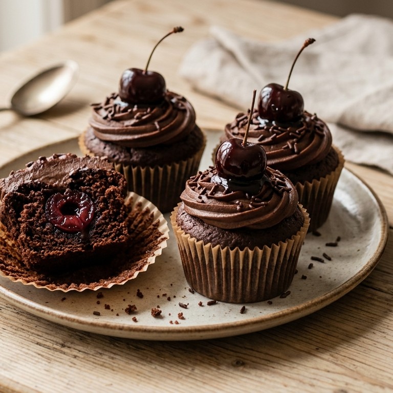 Chocoladecupcakes met amarena kersen