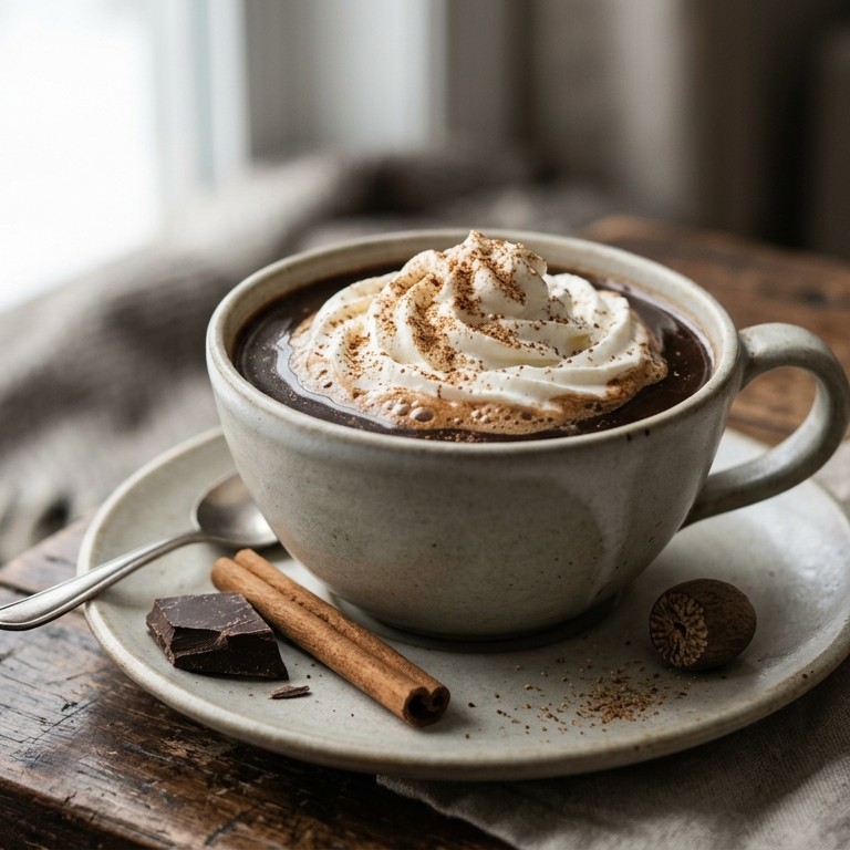 Chocoladekoffie met kaneel en nootmuskaat