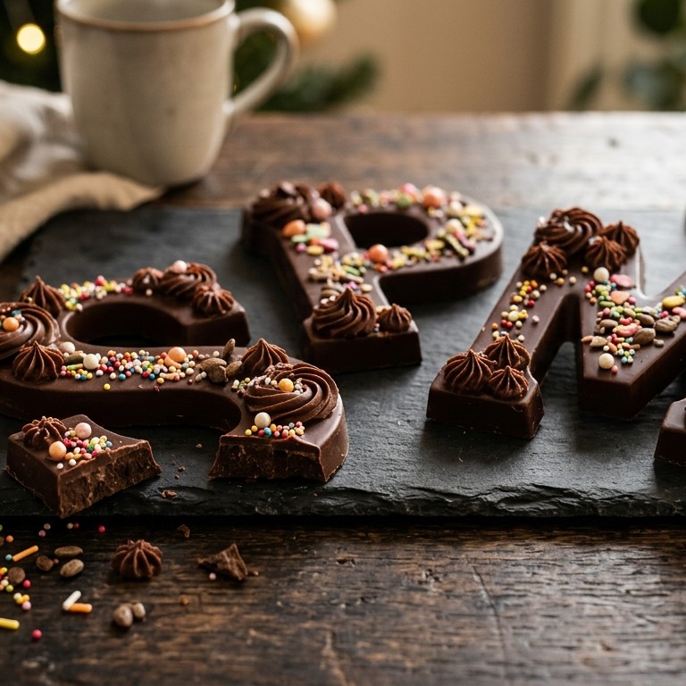 Chocoladeletters, mooi gedecoreerd