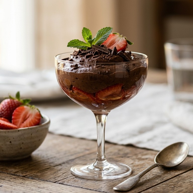 Chocolademousse met aardbeien en sinaasappellikeur