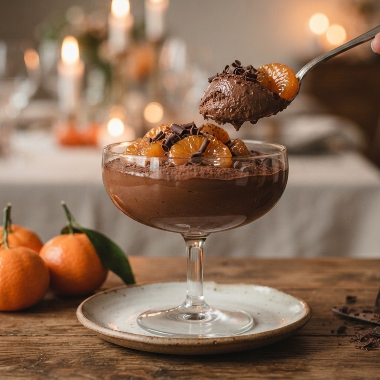 Chocolademousse met gemarineerde mandarijnen