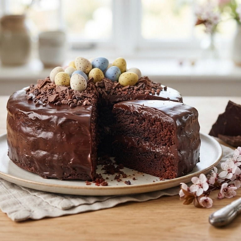Chocoladetaart met ganache en paaseitjes