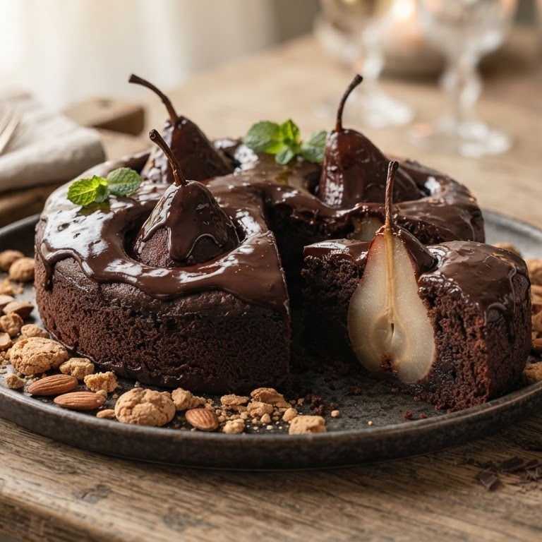 Chocoladetaart met peren