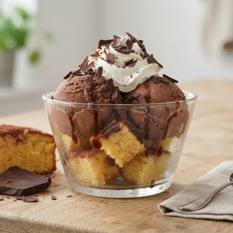 Chocoladevla ijs met cake