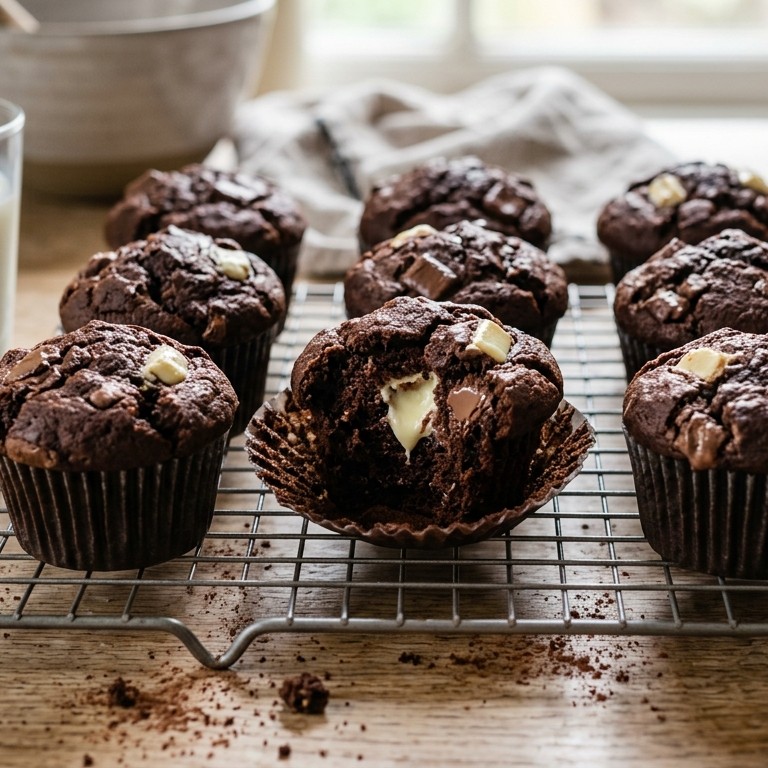 Chocomuffins met witte stukjes