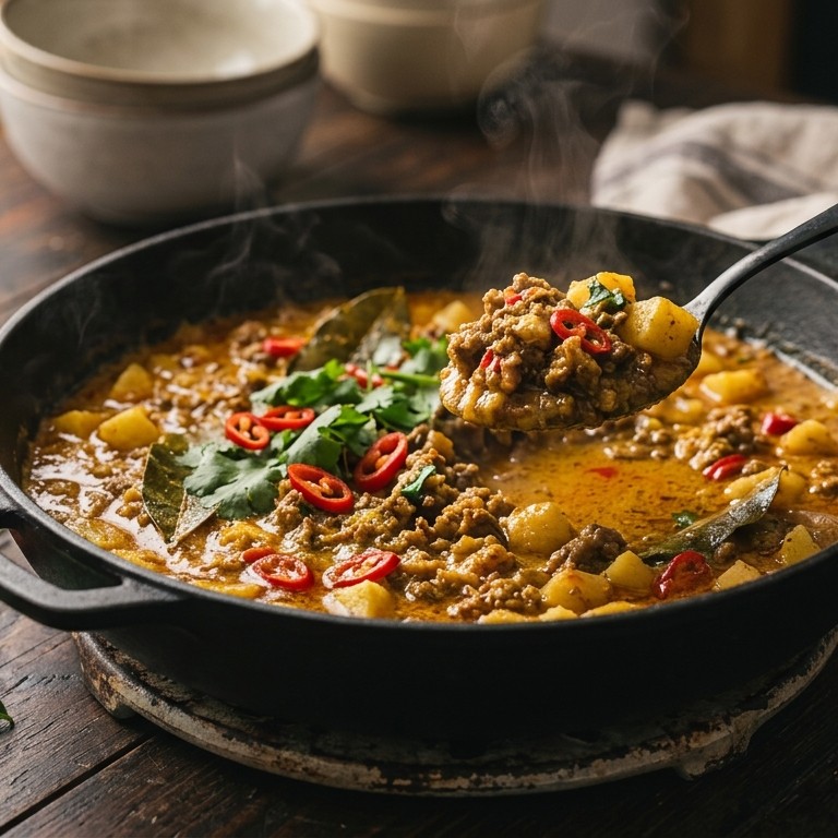 Cincang ternak kari (gekruid gehakt met santen en aardappel)