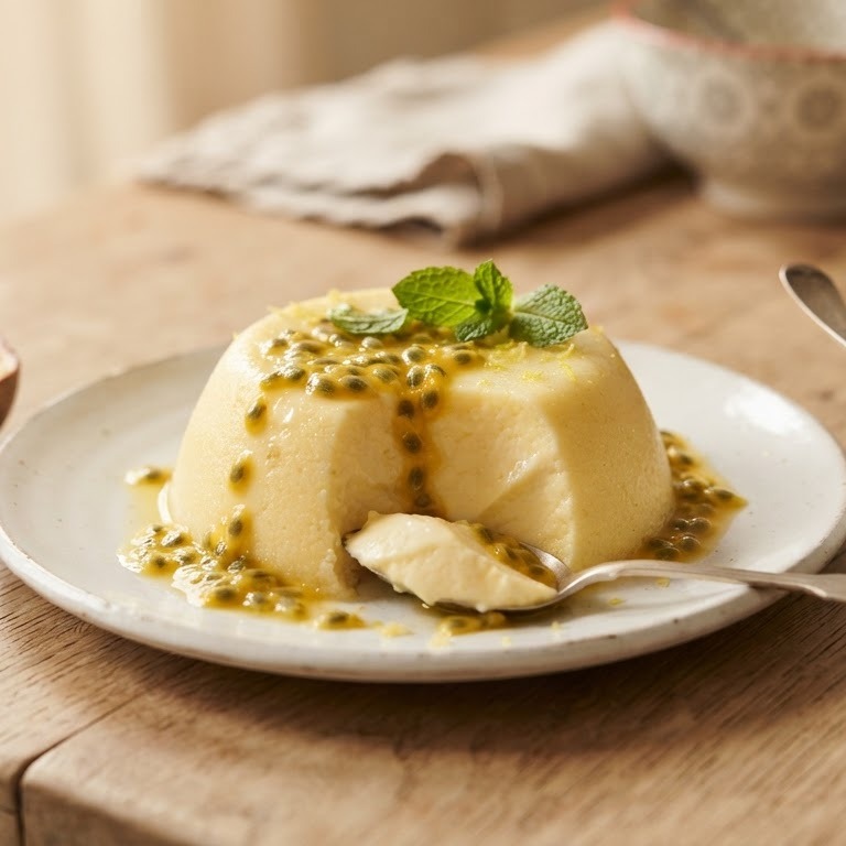 Citroenpudding met passievruchten