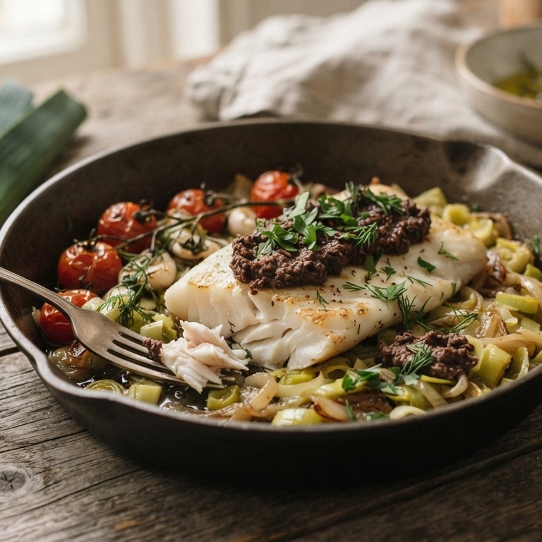 Claressefilet met prei en tapenade