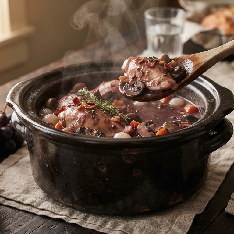 Coq au vin uit de slow cooker (zonder wijn)