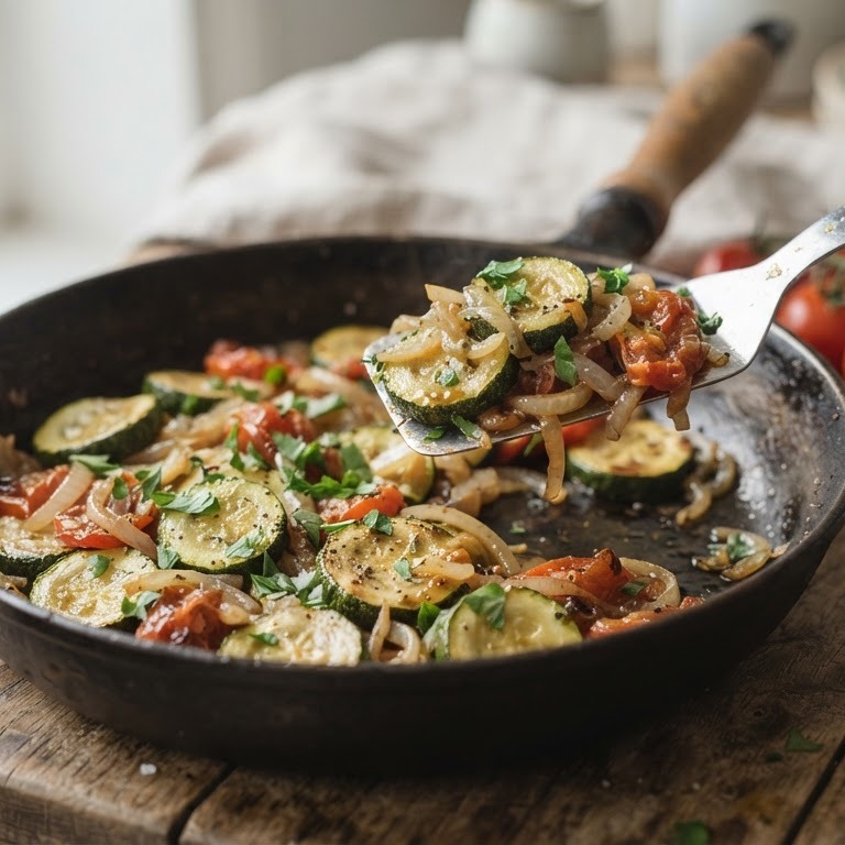 Courgette met ui en tomaat