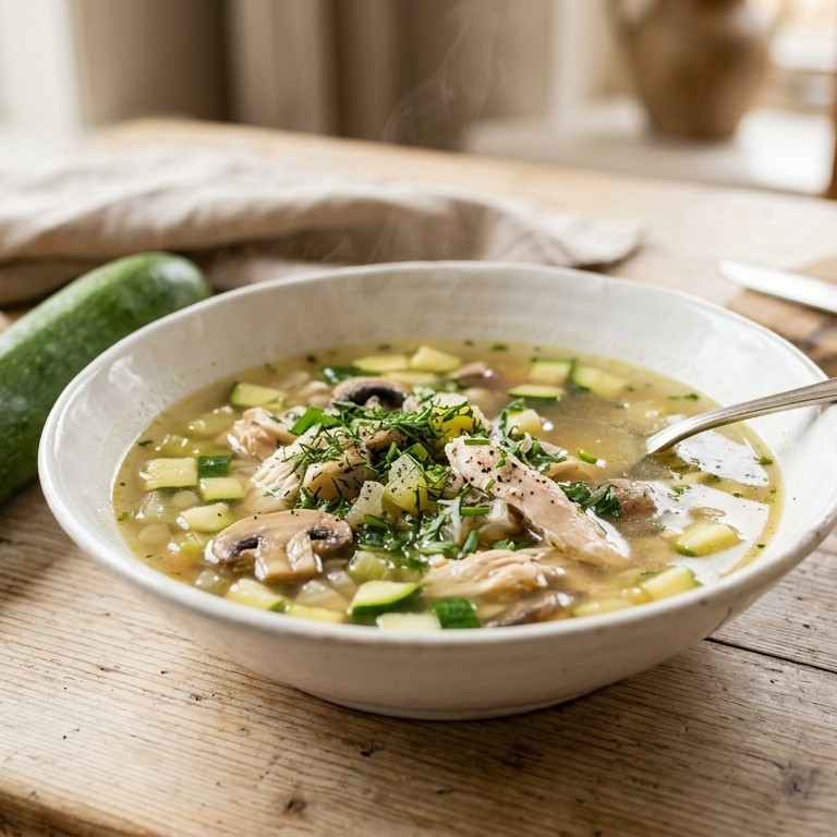 Courgettesoep met kip en champignons