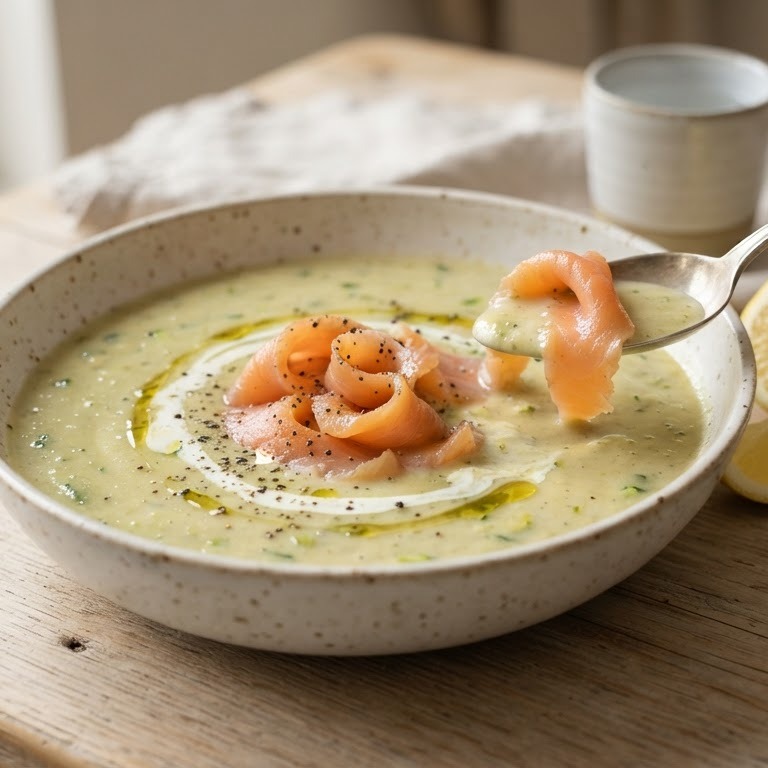 Courgettessoep met gerookte zalm