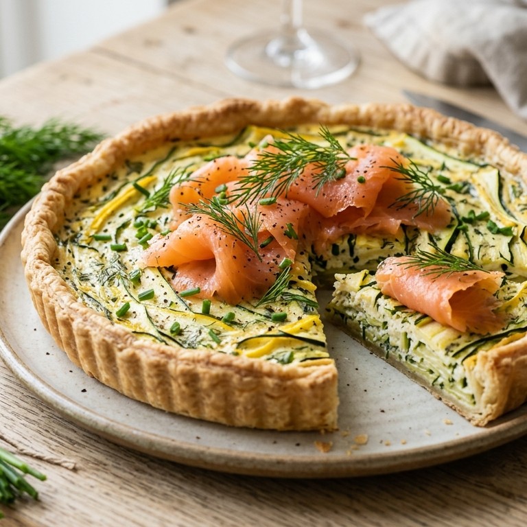 Courgettetaart met gerookte zalm