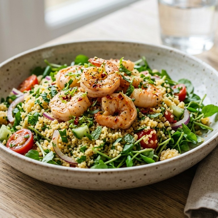 Couscous met pittige garnalen