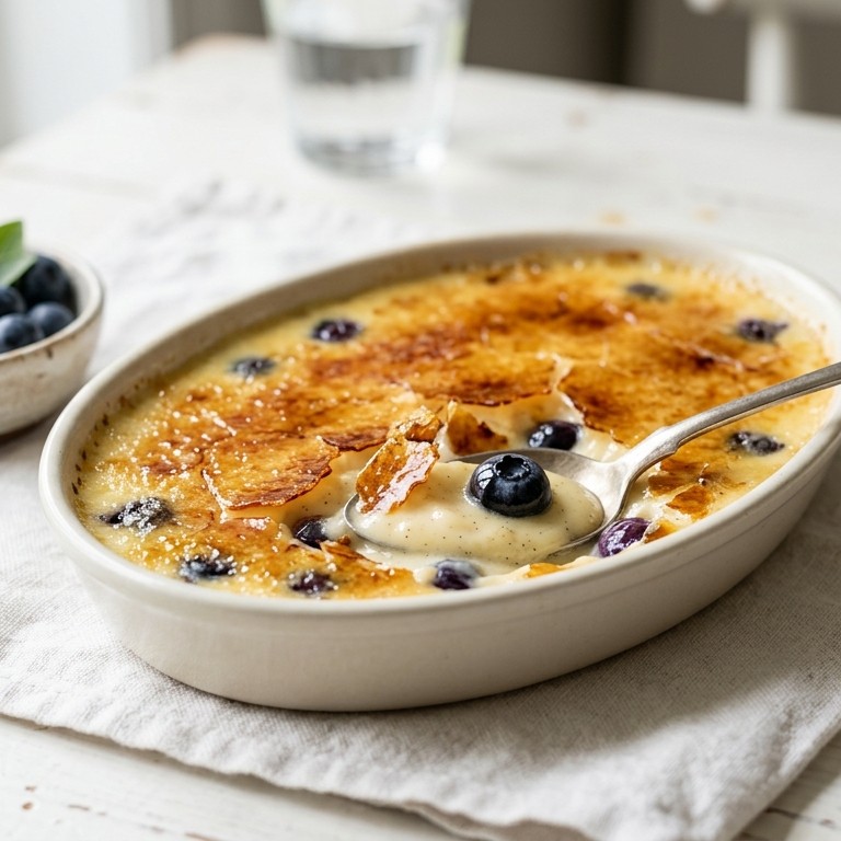 Crème brûlée met blauwe bessen