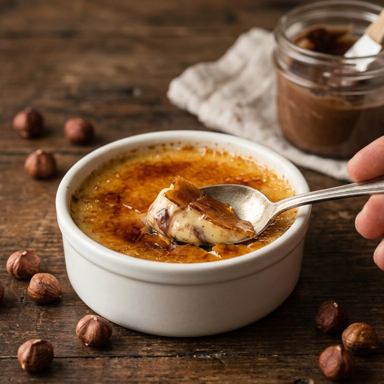Crème brûlée met hazelnootpasta