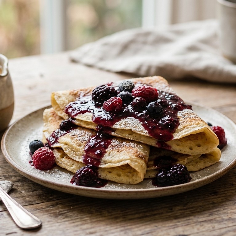Crepe frisée met bosvruchtensaus