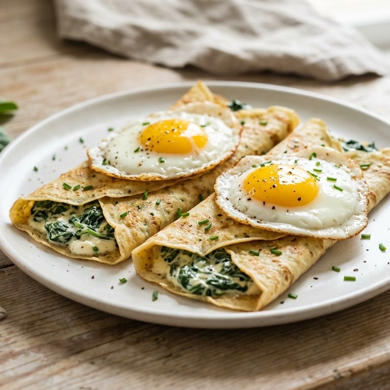 Crepes met spinazie en ei