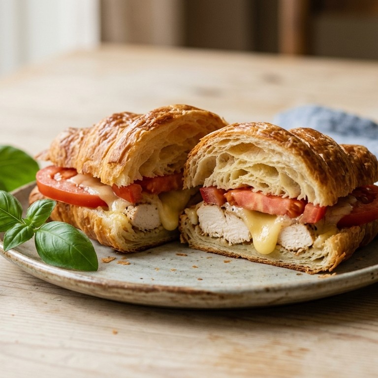 Croissant met kipfilet en tomaat