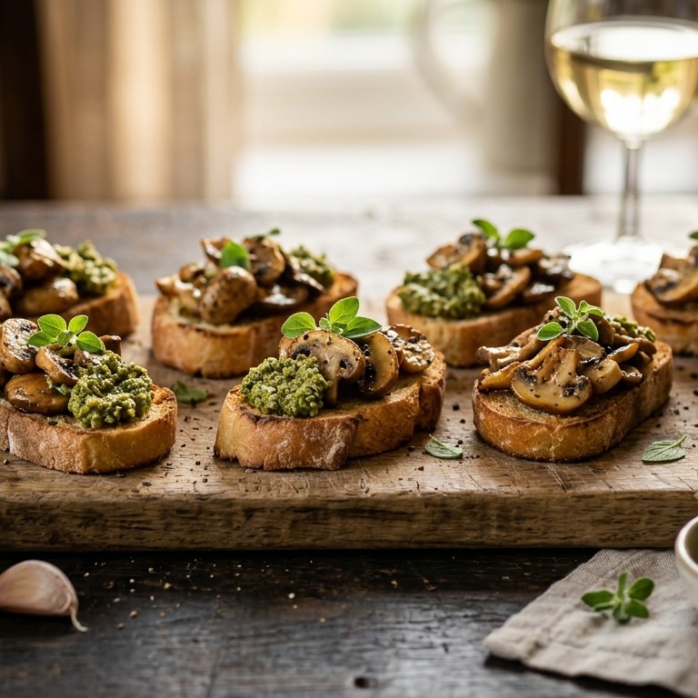 Crostini met champignons en groene pesto