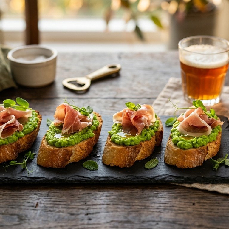 Crostini met doperwtenpuree