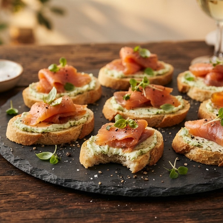 Crostini met limoenboter en gerookte zalm
