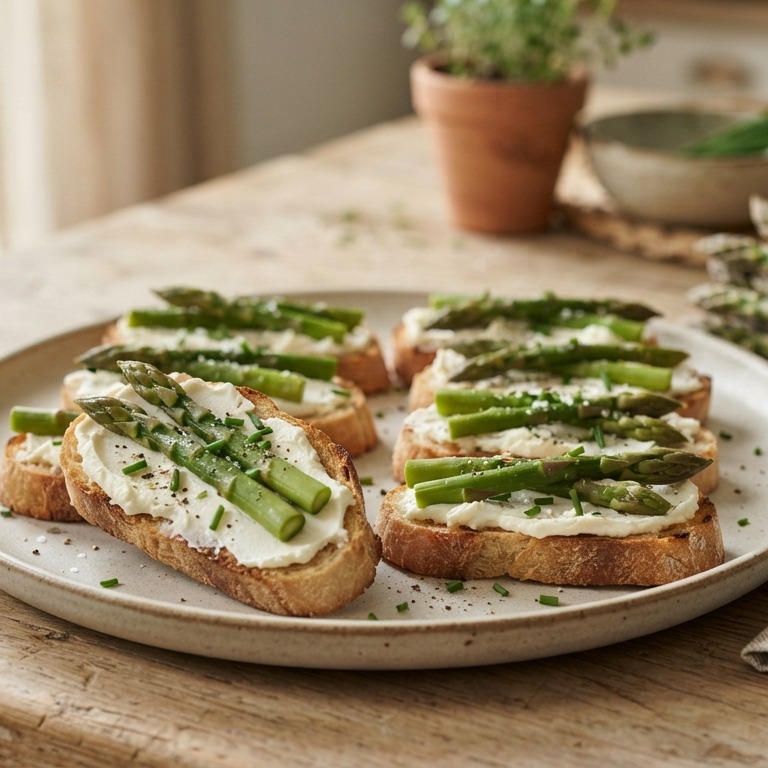 Crostini met monchou en groene asperges